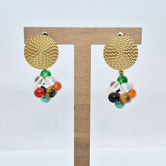 Natural Mixed Stones Earrings in Stainless Steel Gold Plated