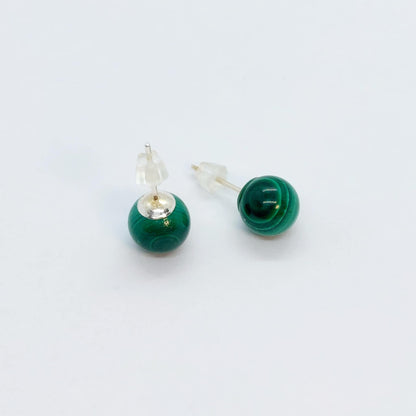 Natural Malachite Stud Earrings in 6mm Stones with Sterling Silver