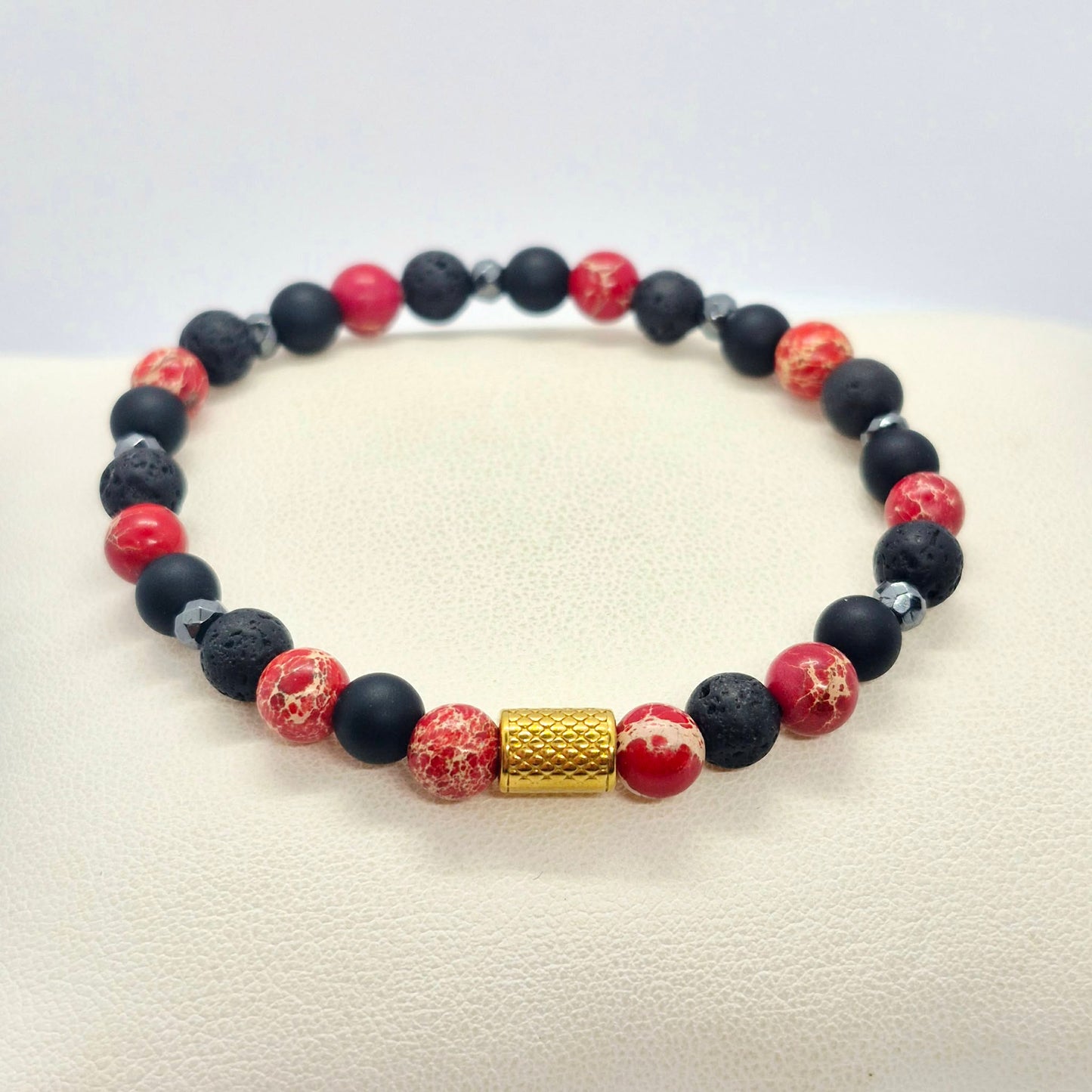 Natural Onyx, Hematite, Lava and Red Jasper Bracelet in 6mm Stones