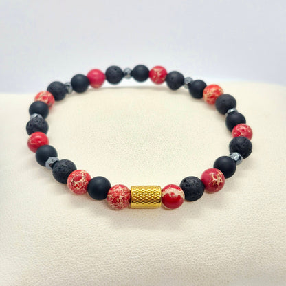 Natural Onyx, Hematite, Lava and Red Jasper Bracelet in 6mm Stones