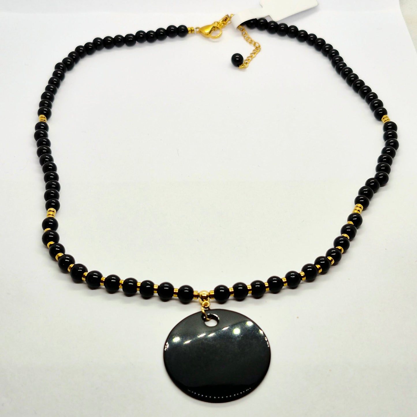 Natural Obsidian Pendant and Necklace in Gold Platted Stainless Steel