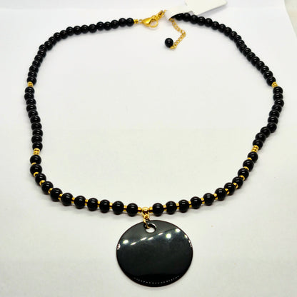 Natural Obsidian Pendant and Necklace in Gold Platted Stainless Steel