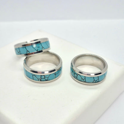 Stainless Steel Ring with inlaid Turquoise Design