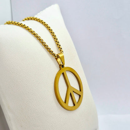 Peace Pendant with Chain Necklace in Gold Platted Stainless Steel