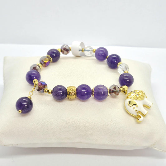 Natural Amethyst Charm Bracelet in 8-10mm Stones