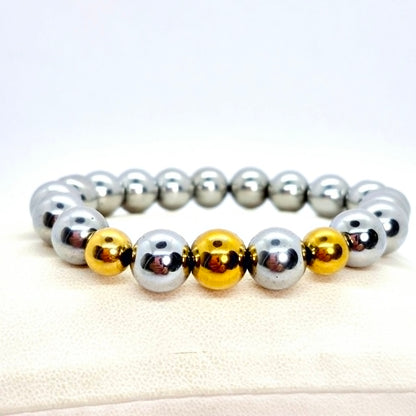 Natural Faceted Polished Hematite Bracelet with 10mm Stones
