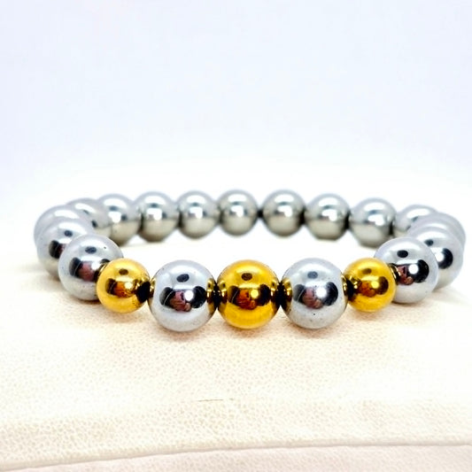Natural Faceted Polished Hematite Bracelet with 10mm Stones