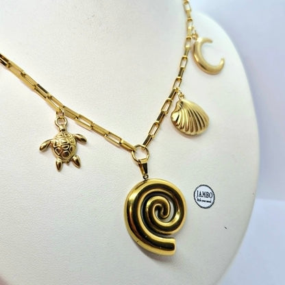 Sea Themed Necklace in Gold Plated Stainless Steel