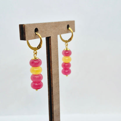 Natural Chalcedony Dangle Earrings in Stainless Steel Gold Plated