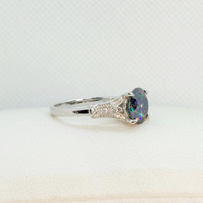 3ct Dark Green Moissanite Diamond Ring in Sterling Silver