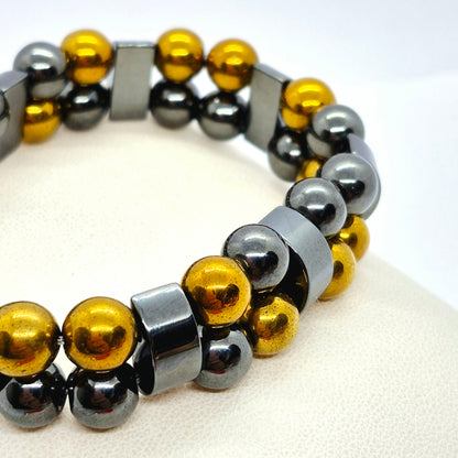 Natural Hematite Double Band Bracelet in 8mm Stones