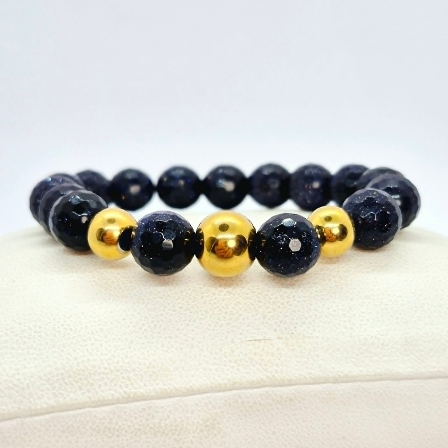 Blue Faceted Goldstone Bracelet in 10mm Stones
