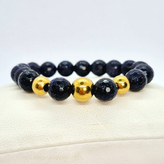 Blue Faceted Goldstone Bracelet in 10mm Stones