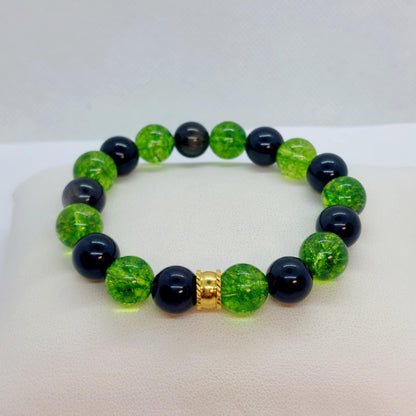 Natural Peridot and Obsidian Bracelet with 10mm Stones