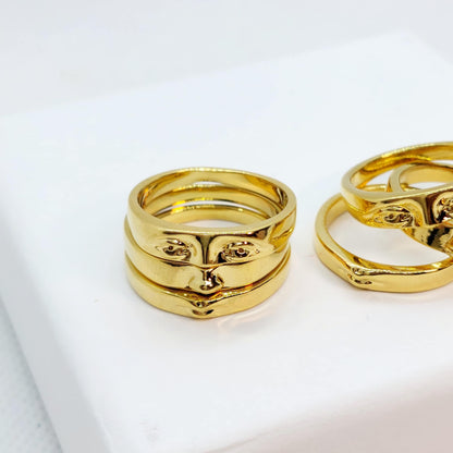 3 Piece Face Ring in Gold Plated Stainless Steel
