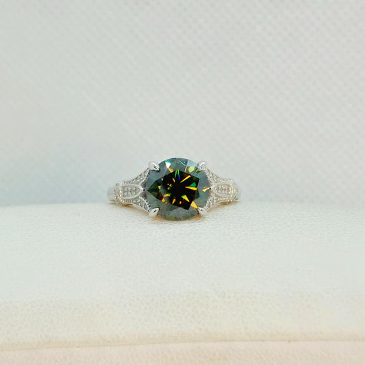 3ct Rainbow Colored Moissanite Diamond Ring in Sterling Silver