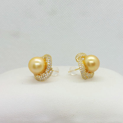 Natural Golden 10mm South Sea Pearl Set in Gold Plated Sterling Silver