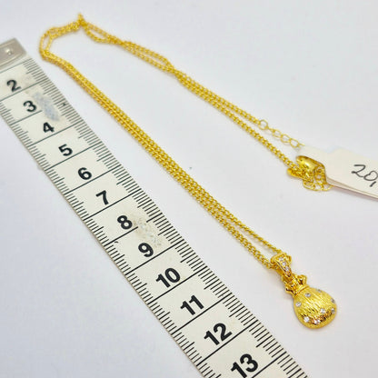 Gold Plated Stainless Steel Pendant with Chain Necklace, Heart, Flower, Clover and Money Bag