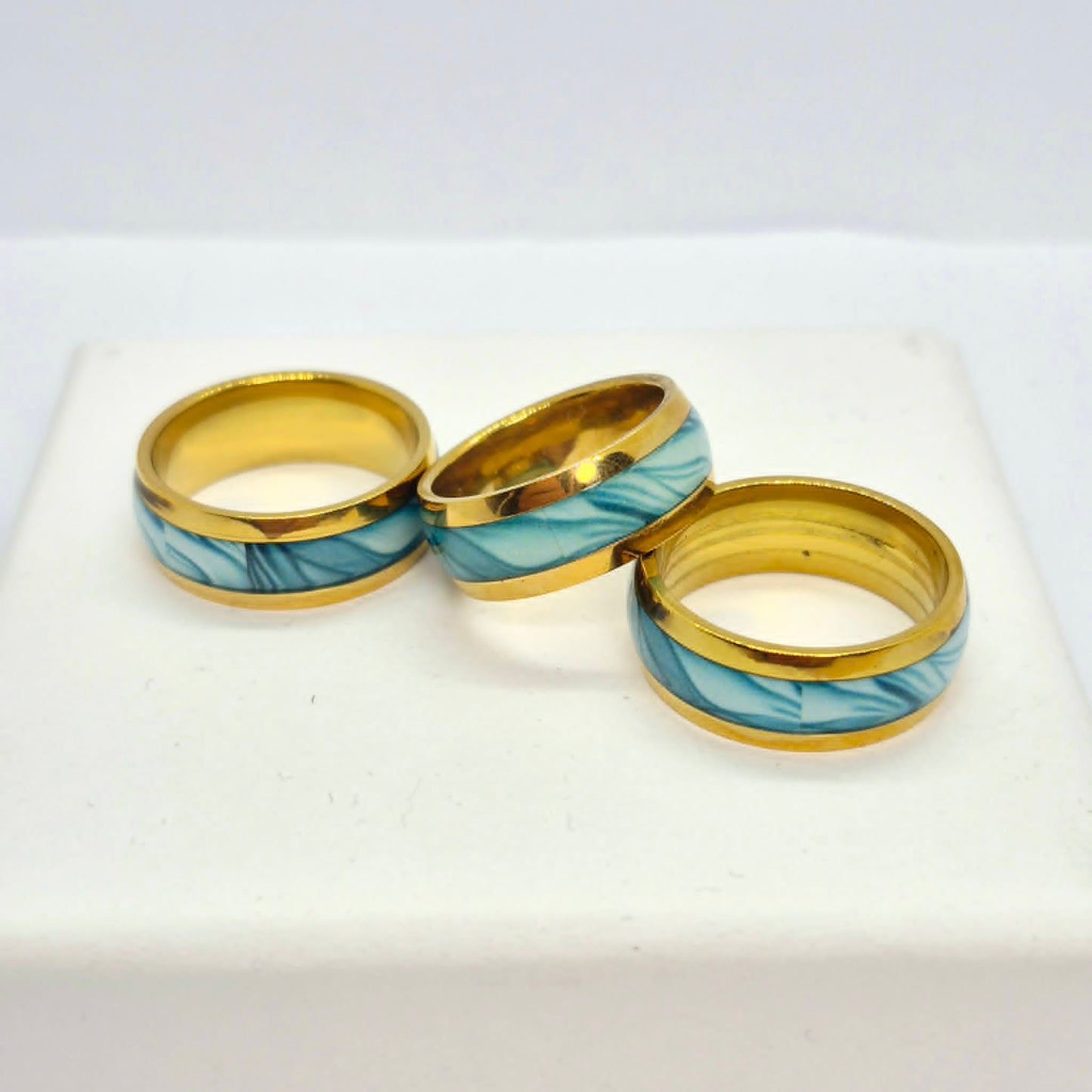 Gold Plated Stainless Steel Ring with inlaid Turquoise Design