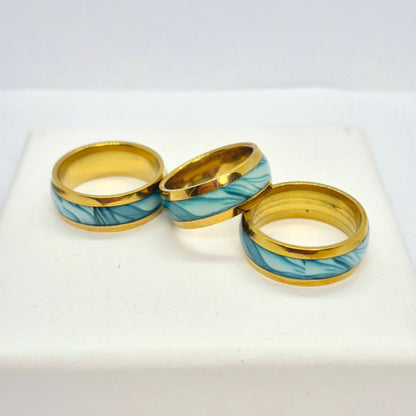 Gold Plated Stainless Steel Ring with inlaid Turquoise Design