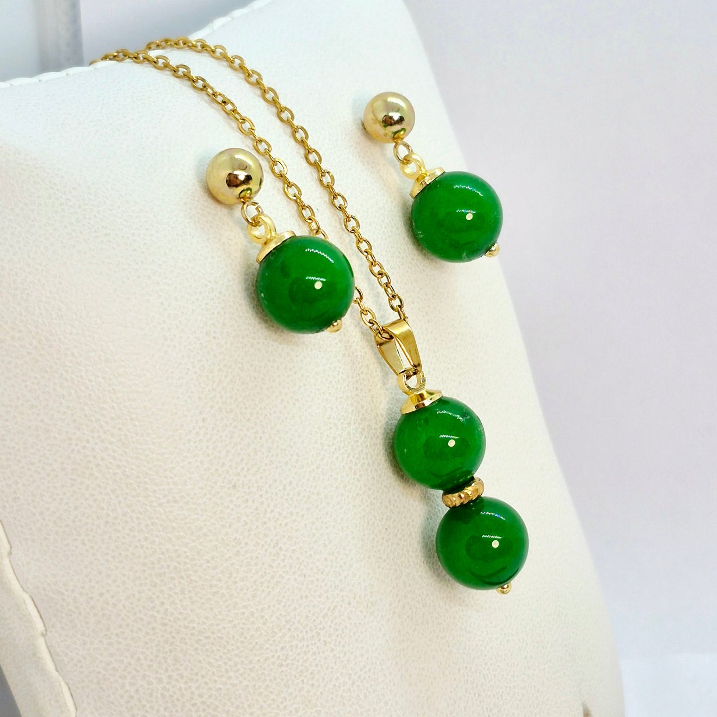 Natuurlijke Zuid-Chinese Jade Mini Set in Verguld Roestvrij Staal