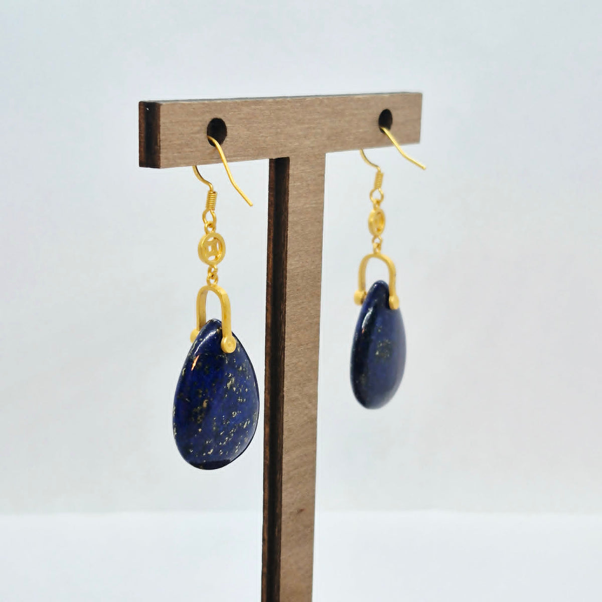 Natural Lapis RainDrop Earrings in Stainless Steel Gold Plated