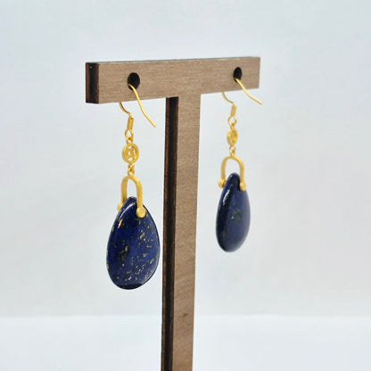 Natural Lapis RainDrop Earrings in Stainless Steel Gold Plated