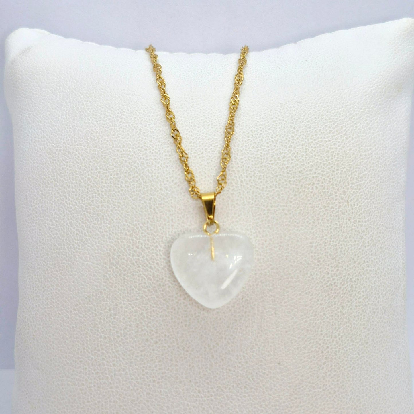 Natural Stone Mini Hearts in Amethyst, White Crystal, Ruby Stone, Blue Angelite, Striped Agate and Rose Quartz with Stainless Steel Chain Necklace