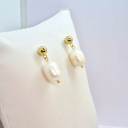 Natural Pearl Earrings in Gold Plated Stainless Steel