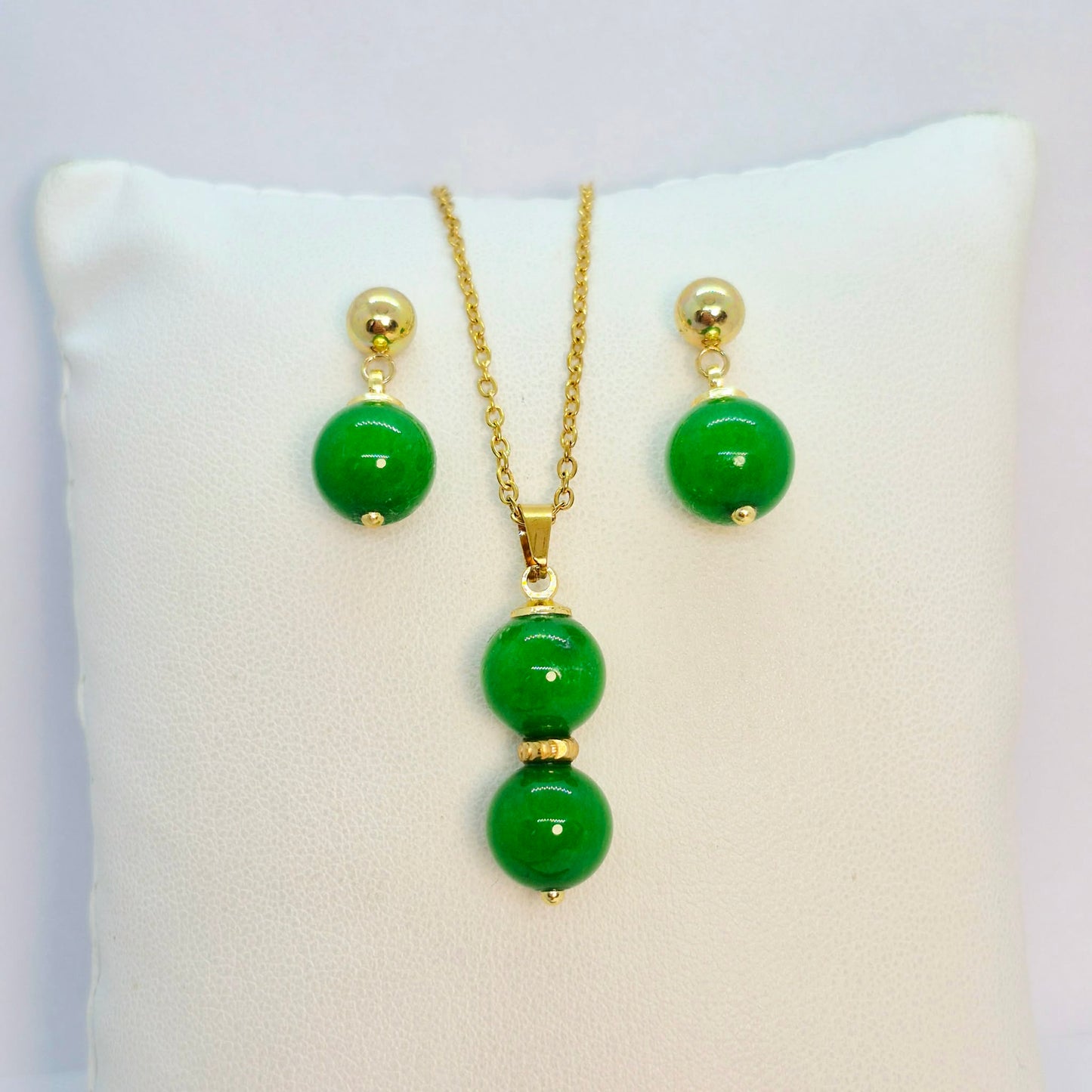Natuurlijke Zuid-Chinese Jade Mini Set in Verguld Roestvrij Staal