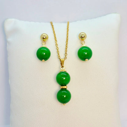 Natuurlijke Zuid-Chinese Jade Mini Set in Verguld Roestvrij Staal