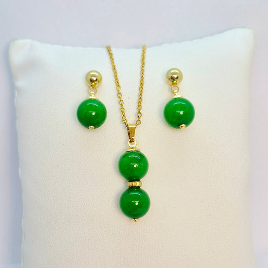 Natural South China Jade Mini Set in Gold Plated Stainless Steel