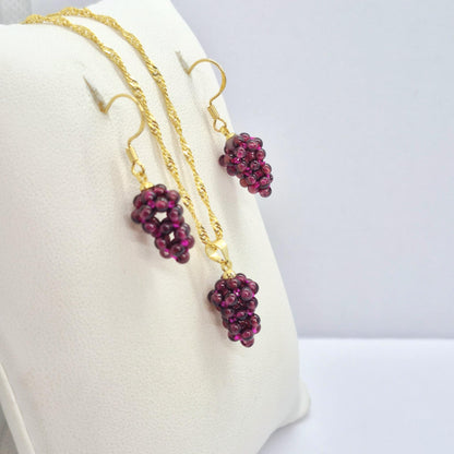 Natural Garnet Grapes Set in Stainless Steel Gold Plated