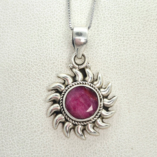 Natural Ruby Stone Pendant with Sterling Silver Setting and Necklace Chain