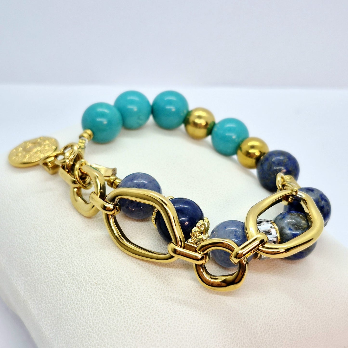 Natural 12mm Blue Stone Bracelet with Turquoise, Lapis and Aventurine