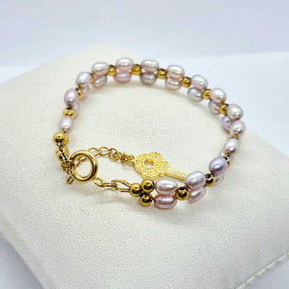 Natural Lilac Pearl Bracelet in Stainless Steel Setting