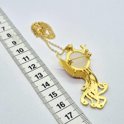 Natural Hetian Jade Pendant and Brooch Silver Plated Phoenix with Chain Necklace
