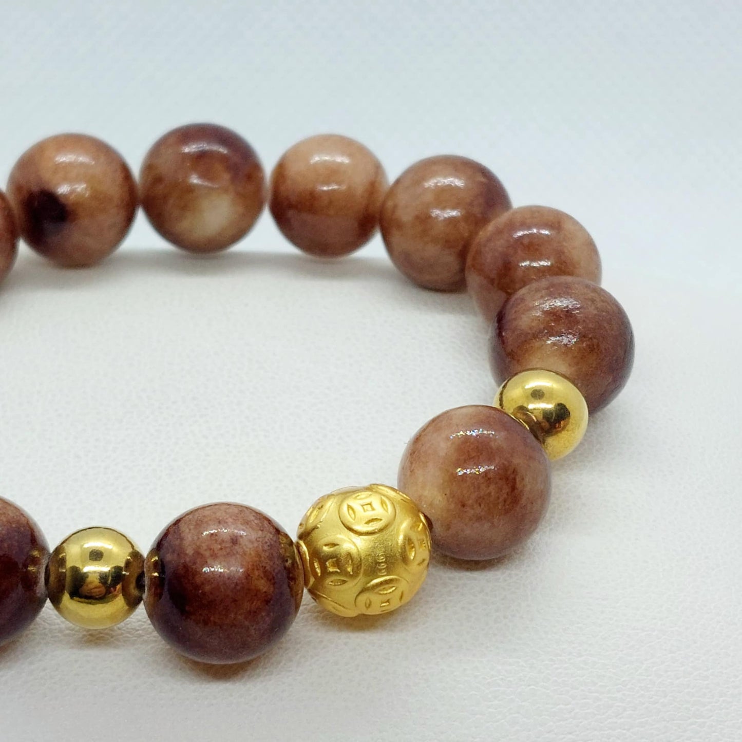 Natural Light Brown Jade Bracelet with 12mm Stones