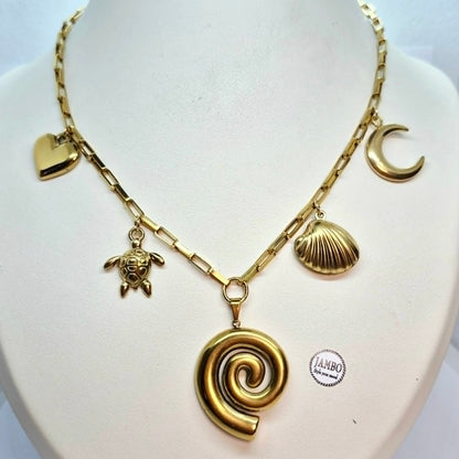 Sea Themed Necklace in Gold Plated Stainless Steel