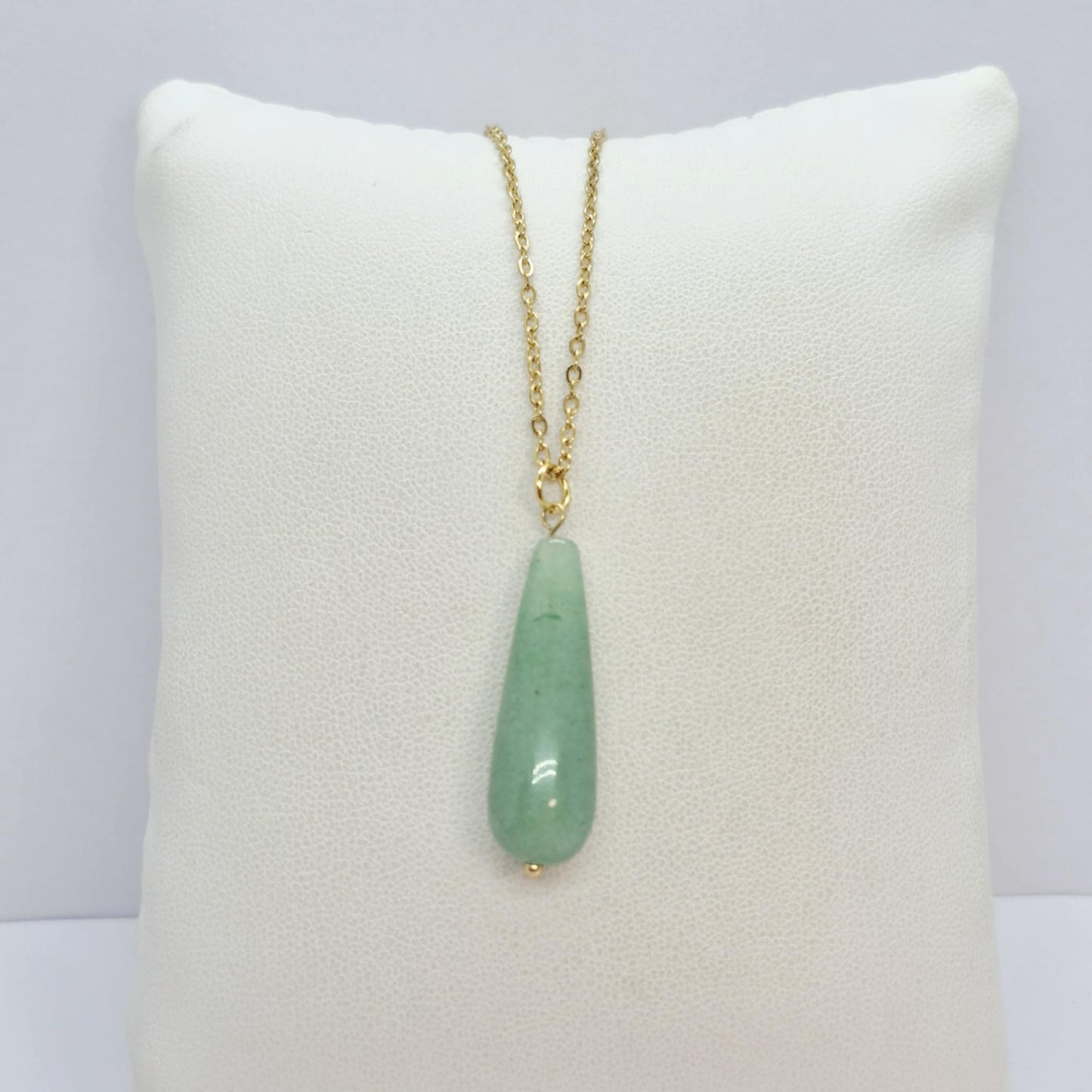 Natural Aventurine Raindrop Pendant Stainless Steel Gold Plated Chain Necklace