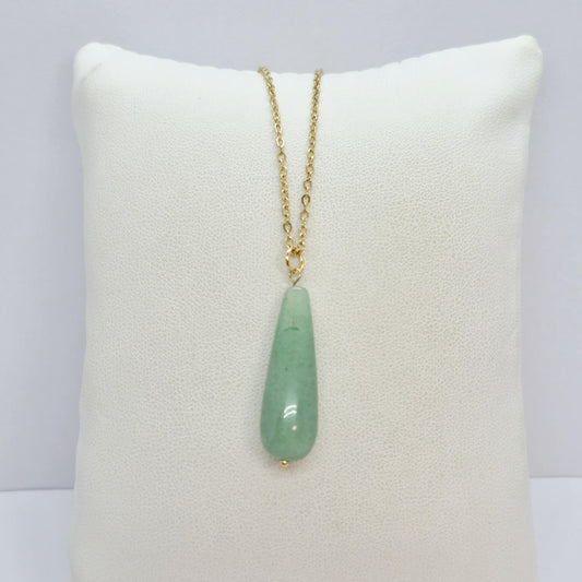 Natural Aventurine Raindrop Pendant Stainless Steel Gold Plated Chain Necklace