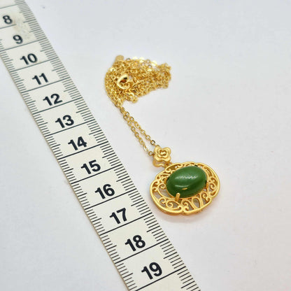 Natural Hetian Jade Pendant Silver Plated with Chain Necklace
