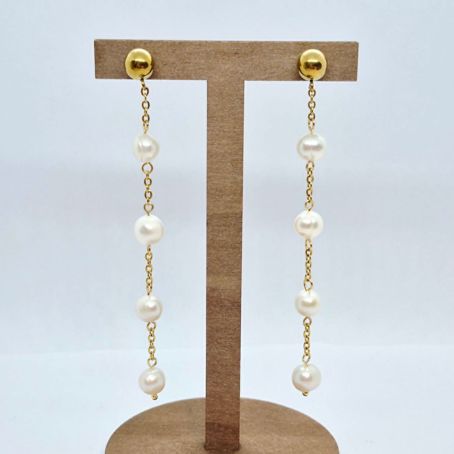Natural Freshwater Pearls Dangle Earrings in Stainless Steel Gold Plated