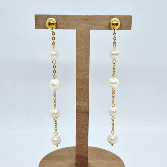 Natural Freshwater Pearls Dangle Earrings in Stainless Steel Gold Plated