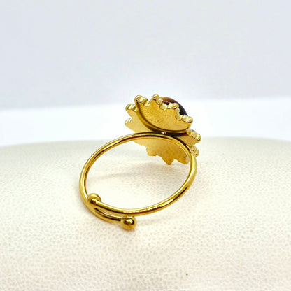 Natural Stone Ring in Gold Plated Stainless Steel Resizeable, Tiger Eye, Rose Quartz, Yellow Jade and  Aventurine