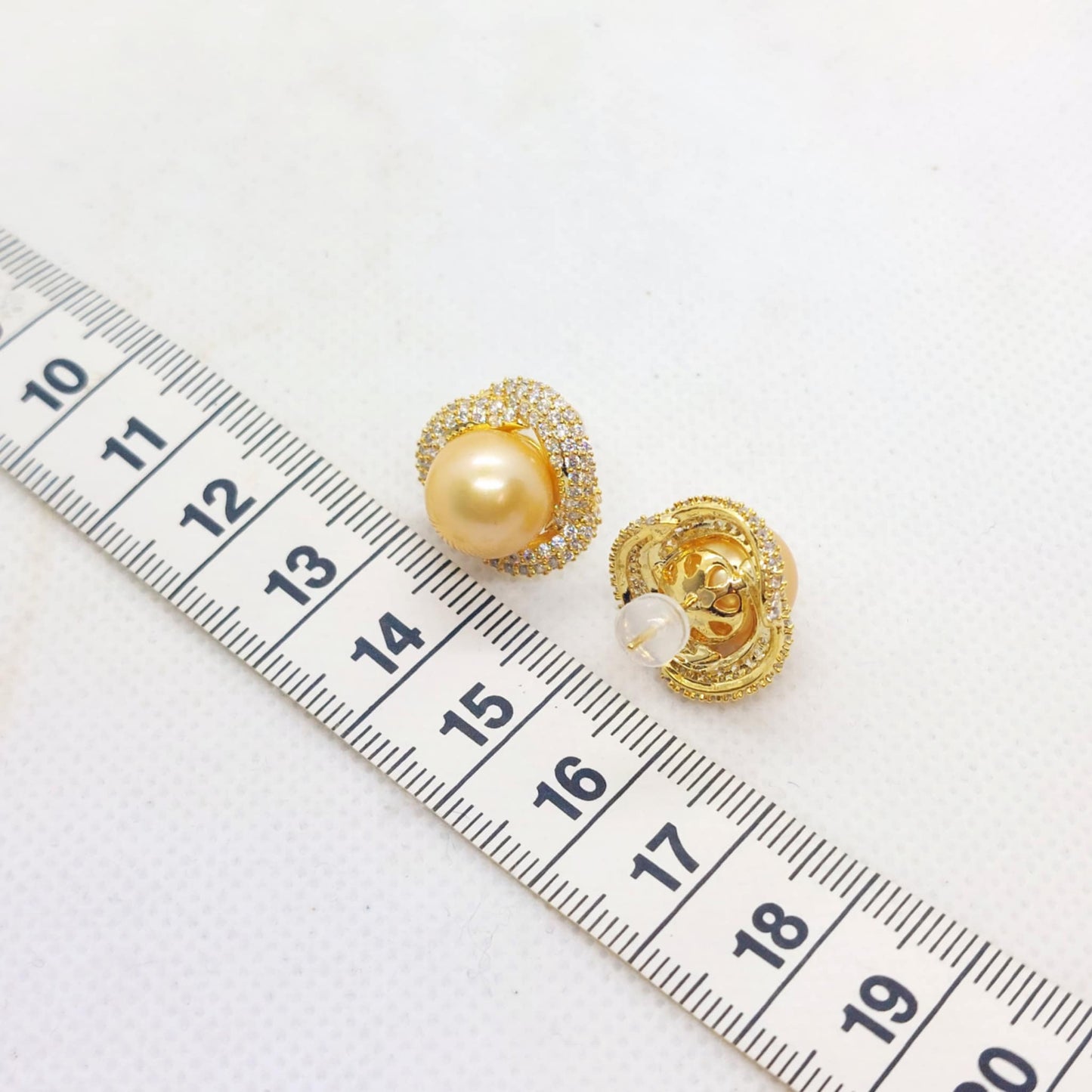 Natural Golden 10mm South Sea Pearl Stud Earrings in Gold Plated Sterling Silver