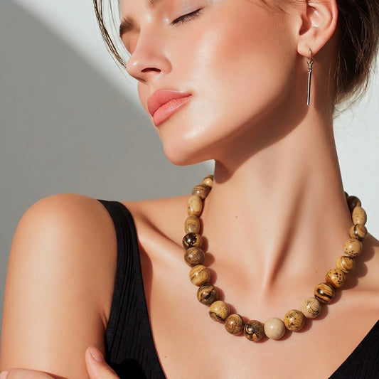 Natural Picture Jasper Necklace Choker in 14mm Stones