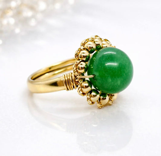 Natural Hetian Jade Ring in 10K Solid Gold