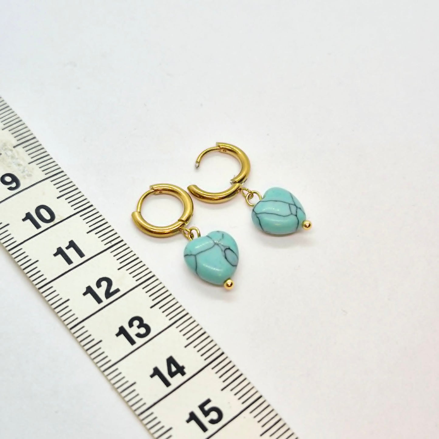 Natural Turquoise Heart Hoop Earrings in Stainless Steel Gold Plated