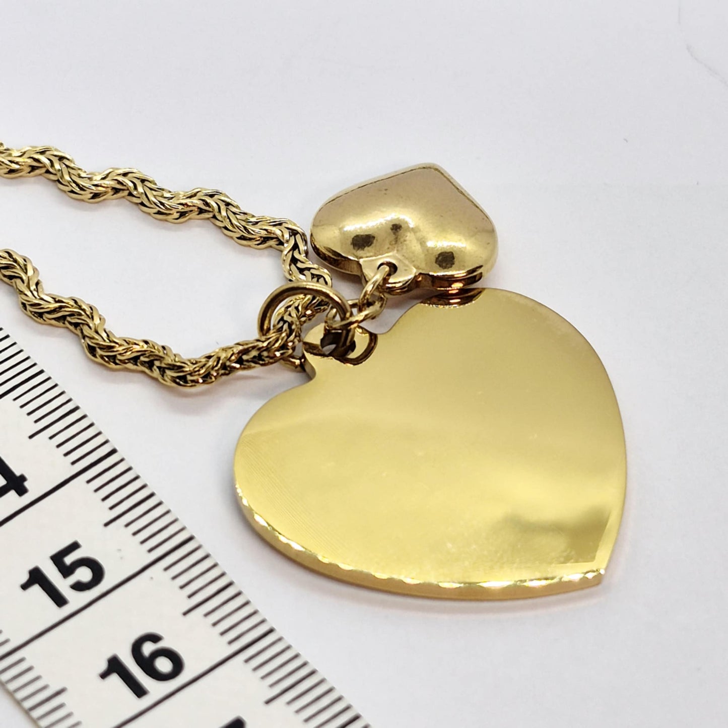 Duo of Heart Pendant in Gold Platted Stainless Steel with Chain Necklace